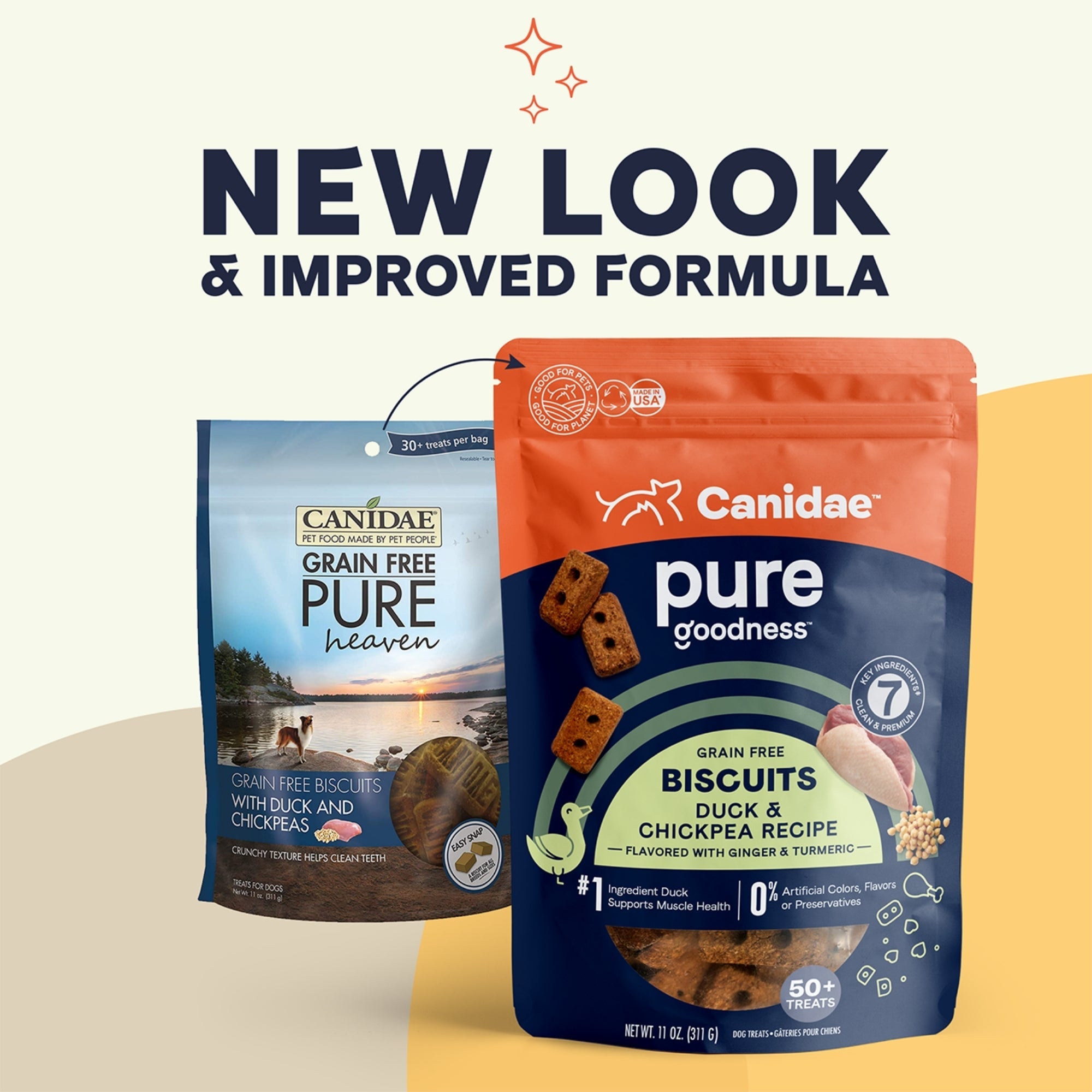 CANIDAE PURE Goodness GrainFree Biscuit Dog Treats Duck Chickpeas, 1ea/11 oz