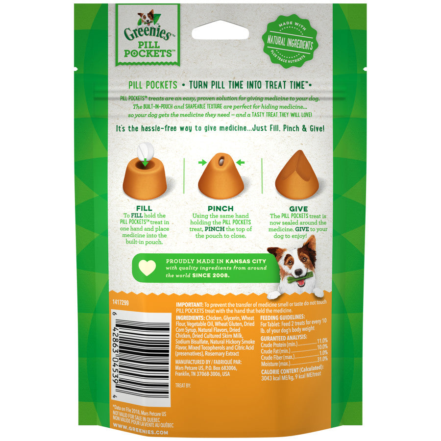 GREENIES PILL POCKETS Treats Chicken Flavor Tablet Size 3.2oz