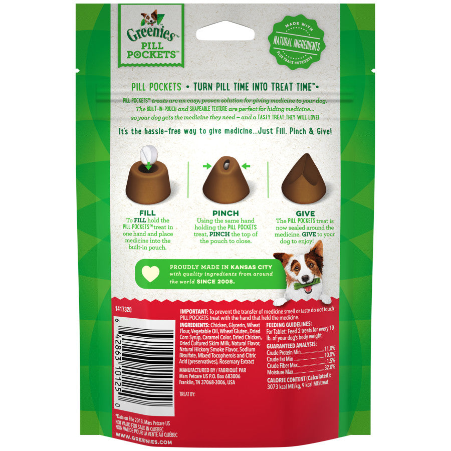 GREENIES PILL POCKETS Treats Hickory Smoke Tablet Size 3.2oz