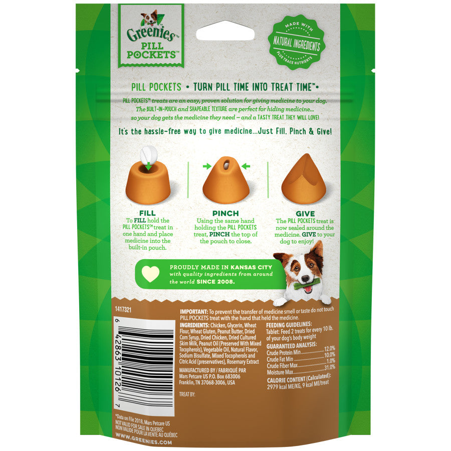 GREENIES PILL POCKETS Treats Peanut Butter Flavor Tablet Size 3.2oz