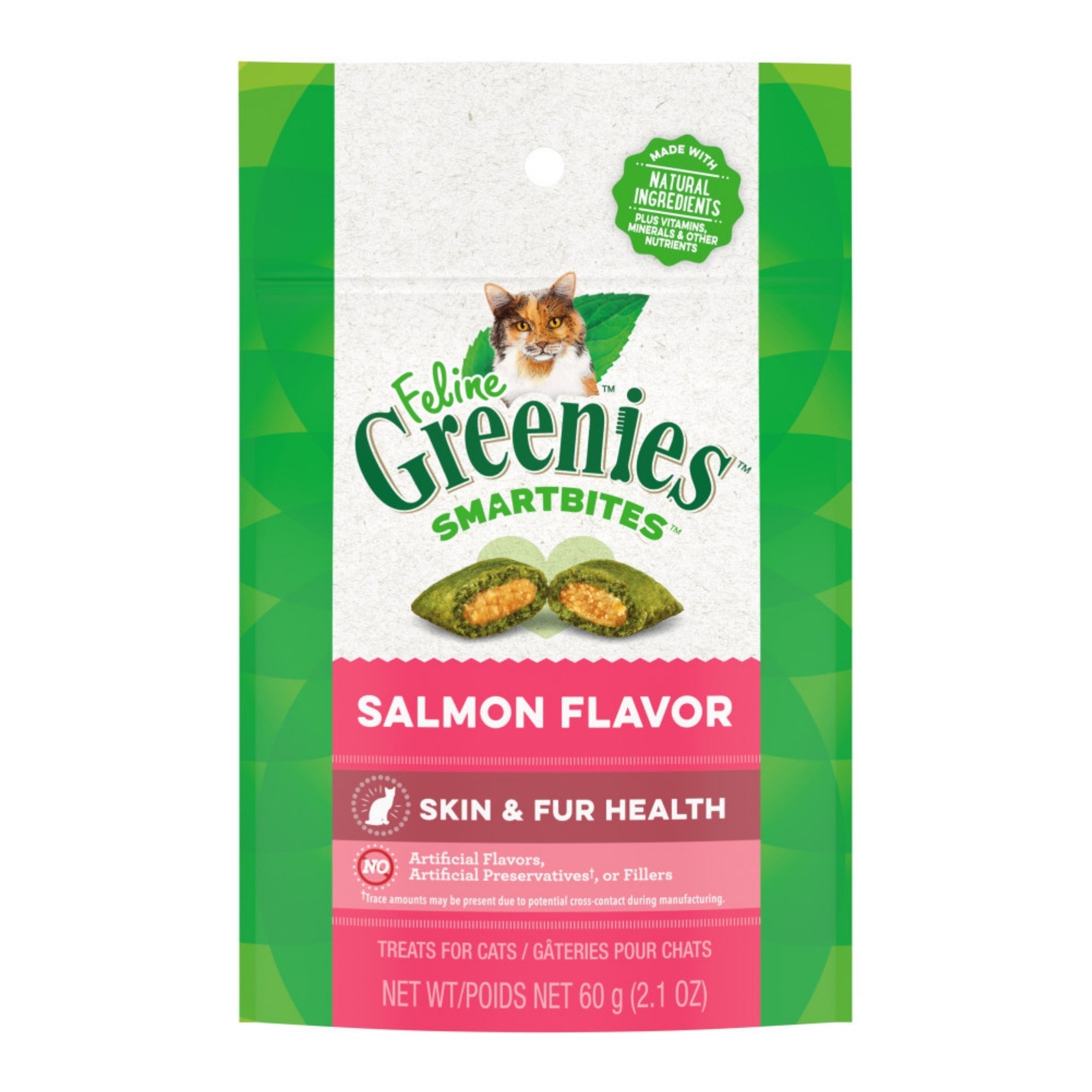 Greenies Feline SmartBites Skin Fur Crunchy Soft Adult Cat Treats Salmon, 1ea/2.1 oz