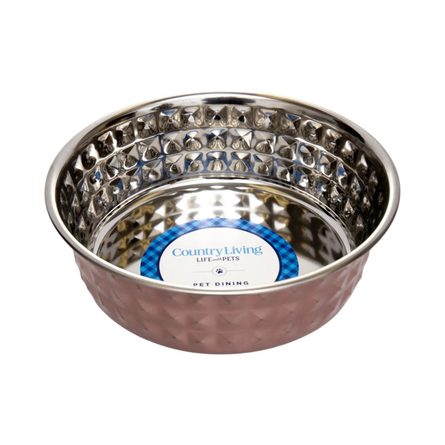 Country Living Set of 2 Hammered Stainless Steel Dog Bowls – Ideal for Extra Large Breeds – Rose Quartz/64oz American Pet Supplies