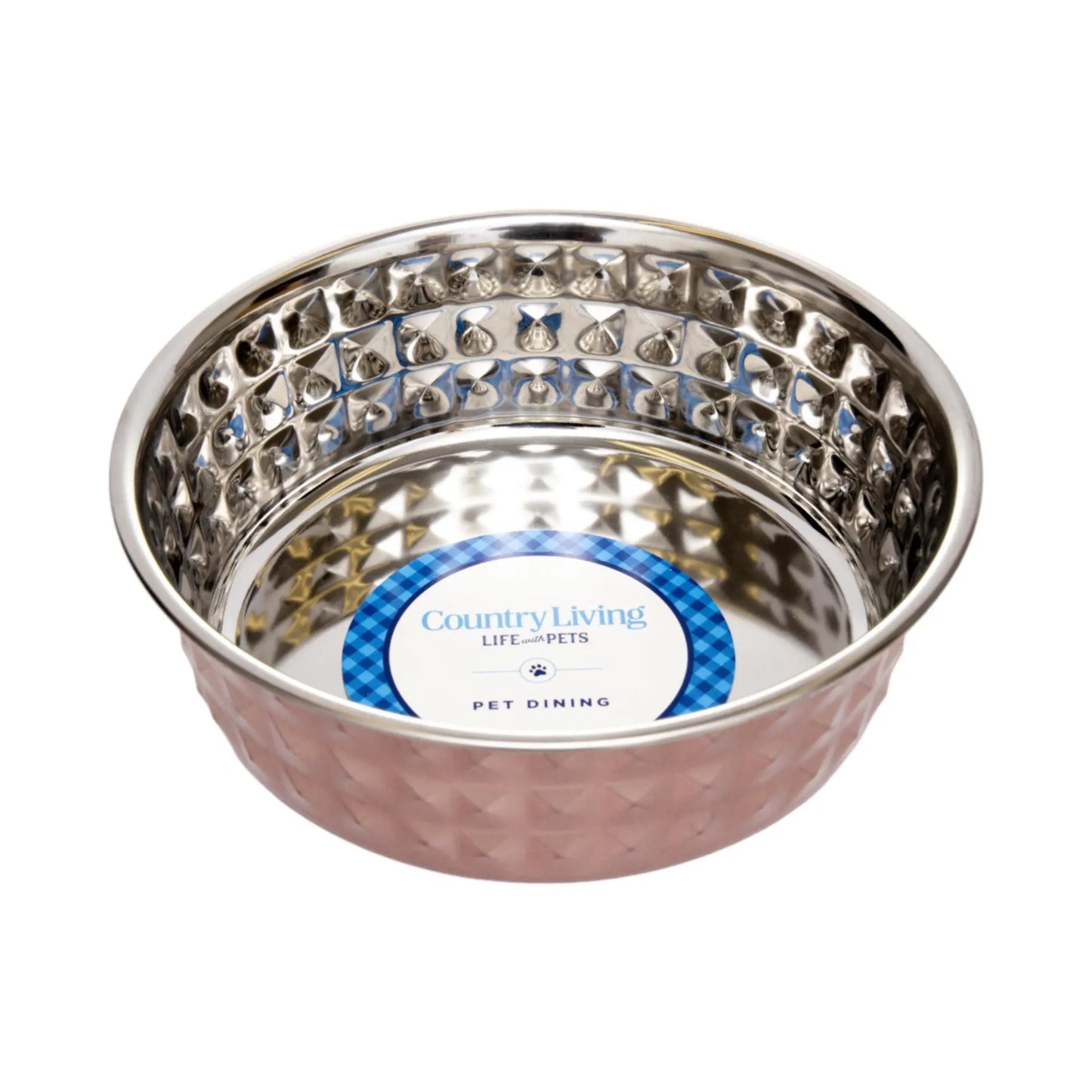 Country Living Set of 2 Hammered Stainless Steel Dog Bowls – Ideal for Extra Large Breeds – Rose Quartz/64oz American Pet Supplies