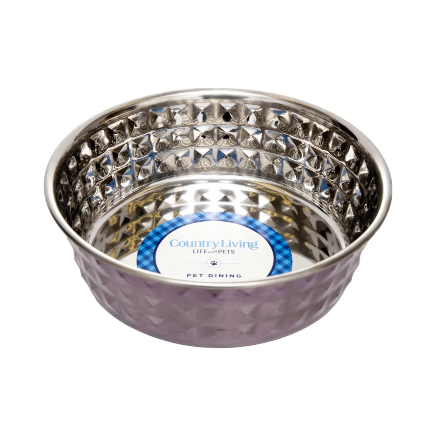 Country Living Set of 2 Hammered Stainless Steel Dog Bowls – Lavender American Pet Supplies