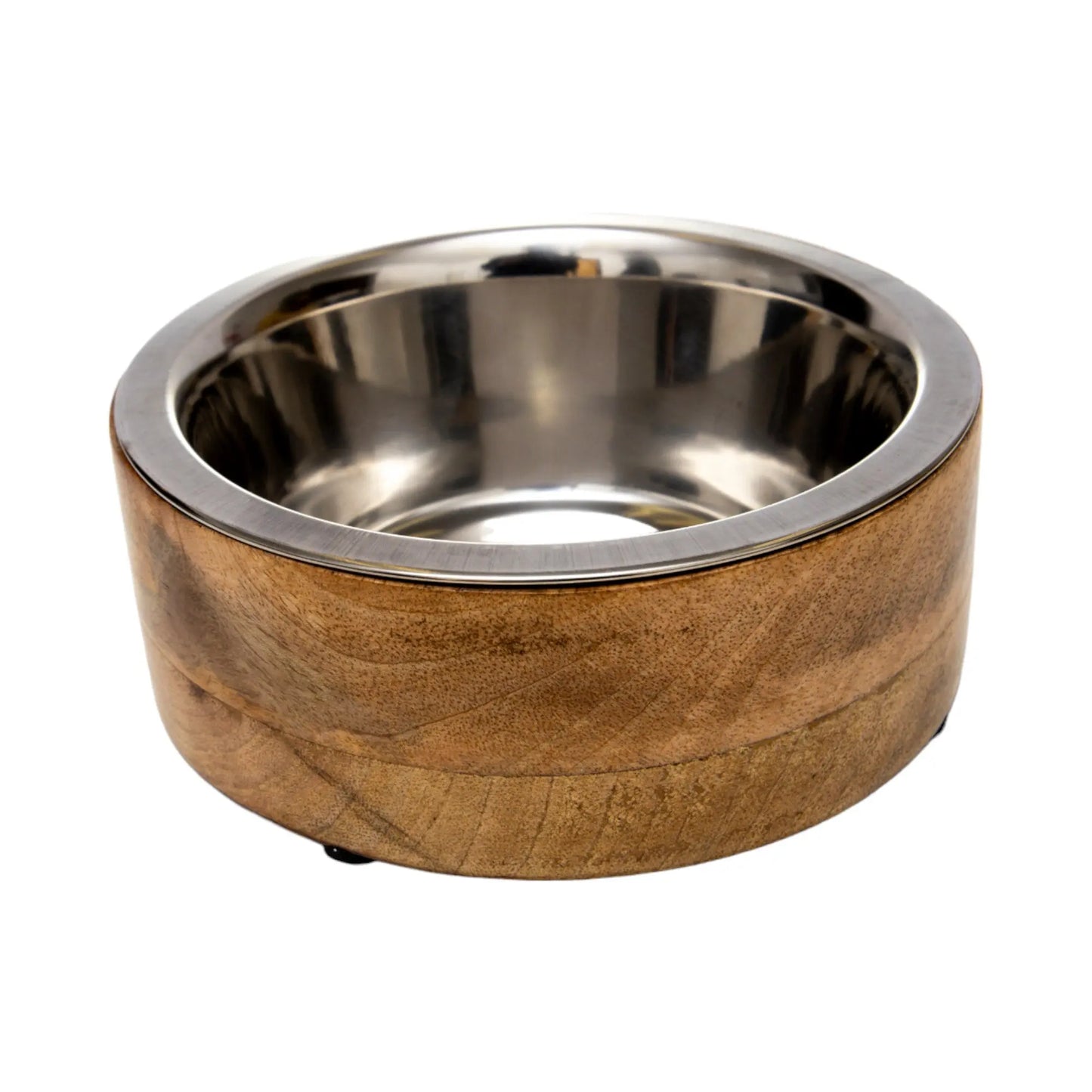 Country Living Stainless Steel Dog Bowl with Cylindrical Mango Wood Holder American Pet Supplies