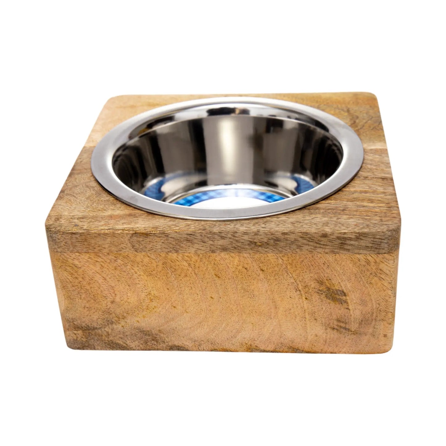 Country Living Elegant Stainless Steel Dog Bowl with Square Mango Wood Holder – 1 Quart American Pet Supplies