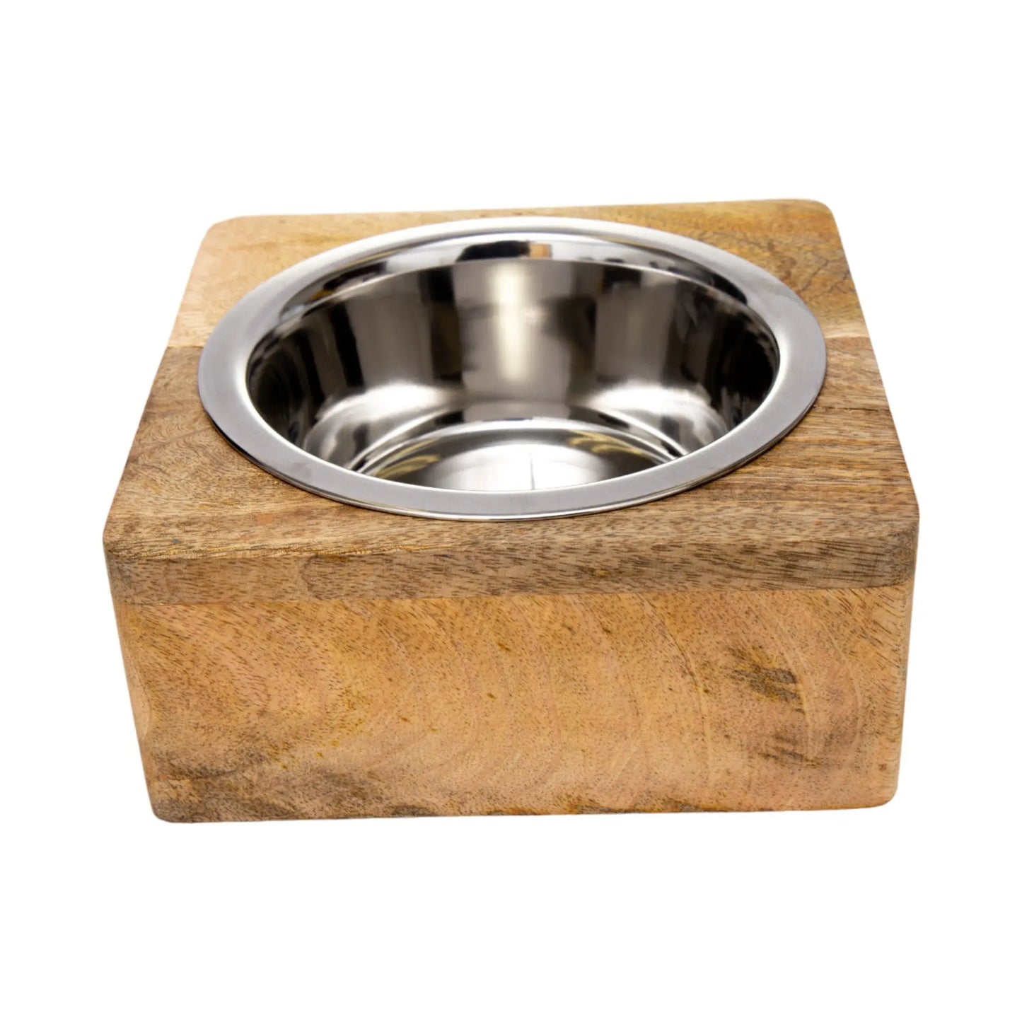 Country Living Elegant Stainless Steel Dog Bowl with Square Mango Wood Holder – 1 Quart American Pet Supplies