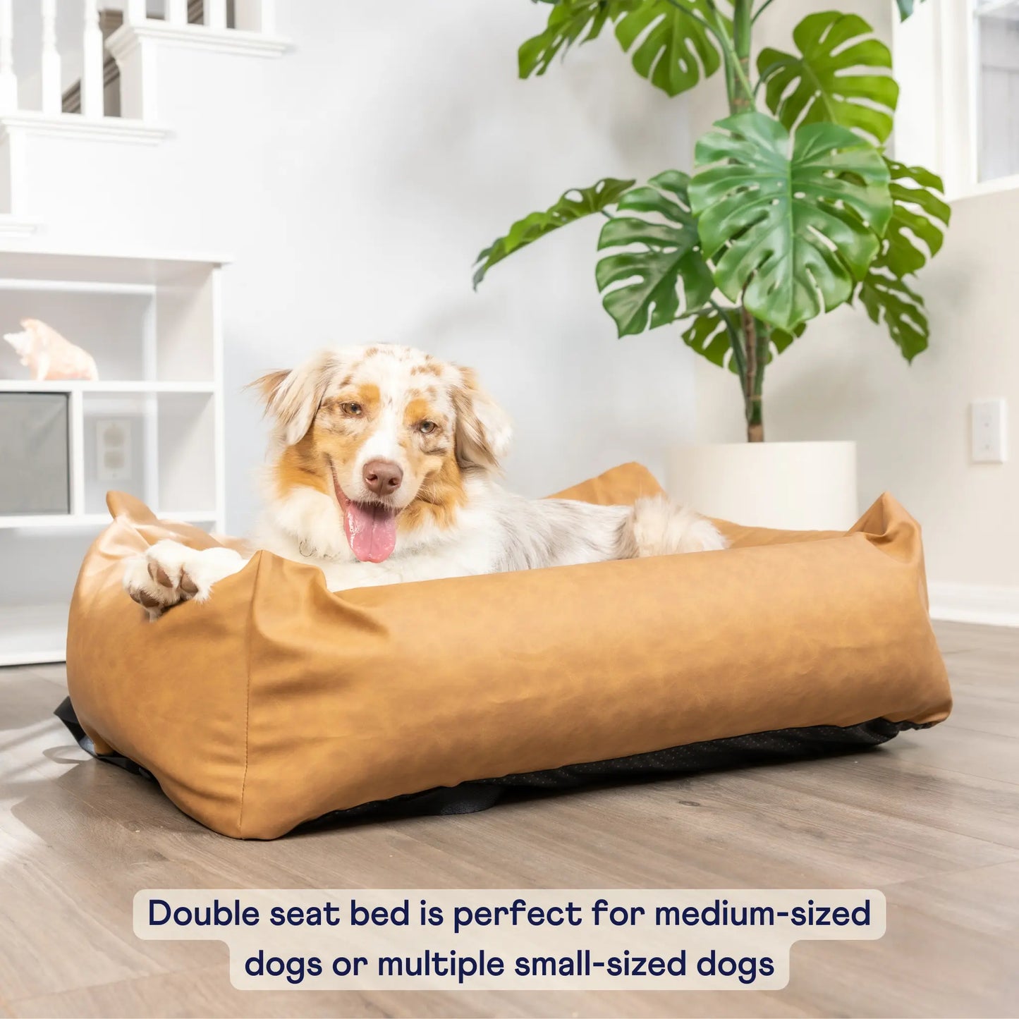 PupProtector™ Faux Leather Memory Foam Dog Car Bed - Camel Paw.com