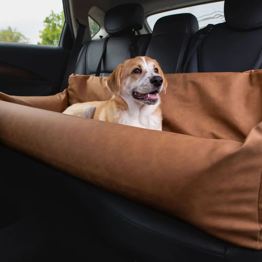 PupProtector™ Faux Leather Memory Foam Dog Car Bed - Camel Paw.com