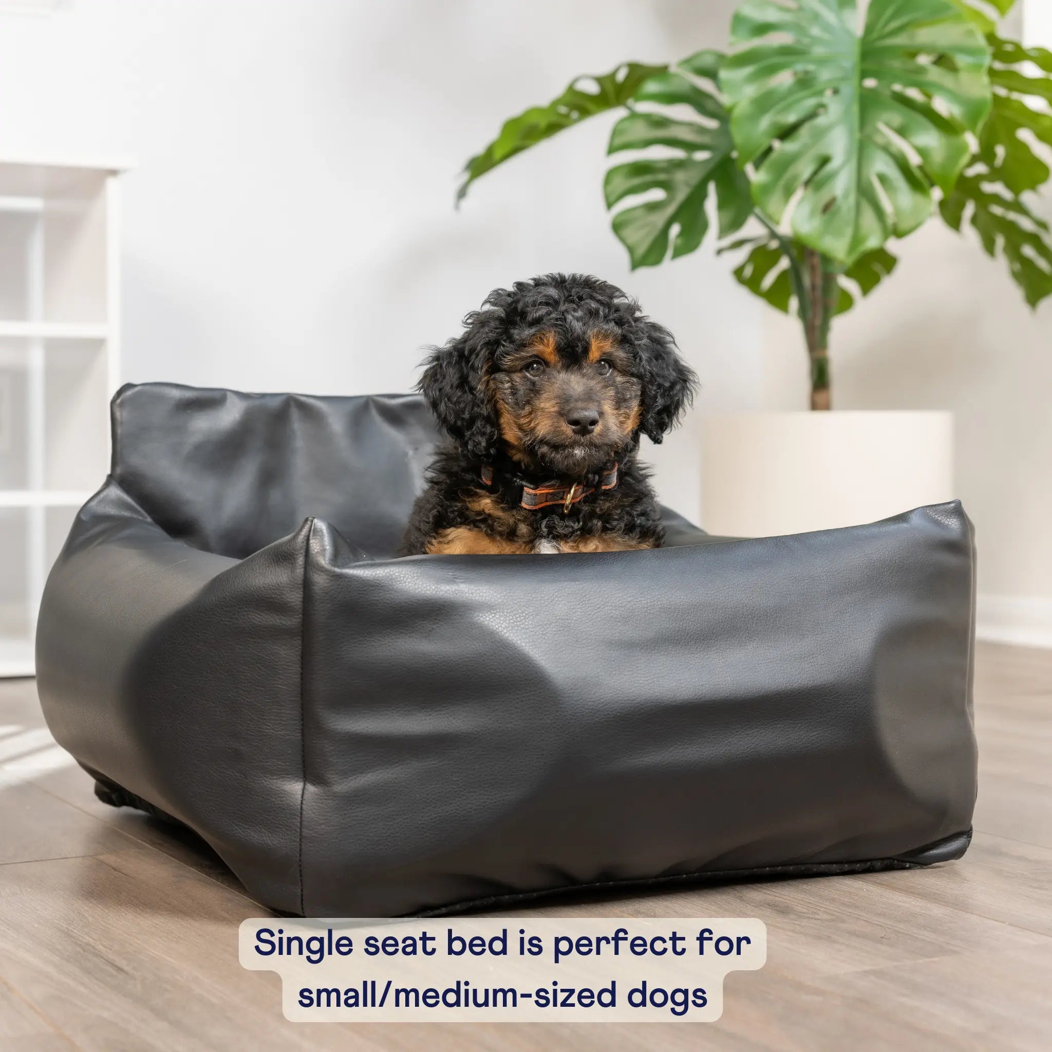 PupProtector™ Faux Cool-to-Touch Vegan Leather Memory Foam Dog Car Bed - Black