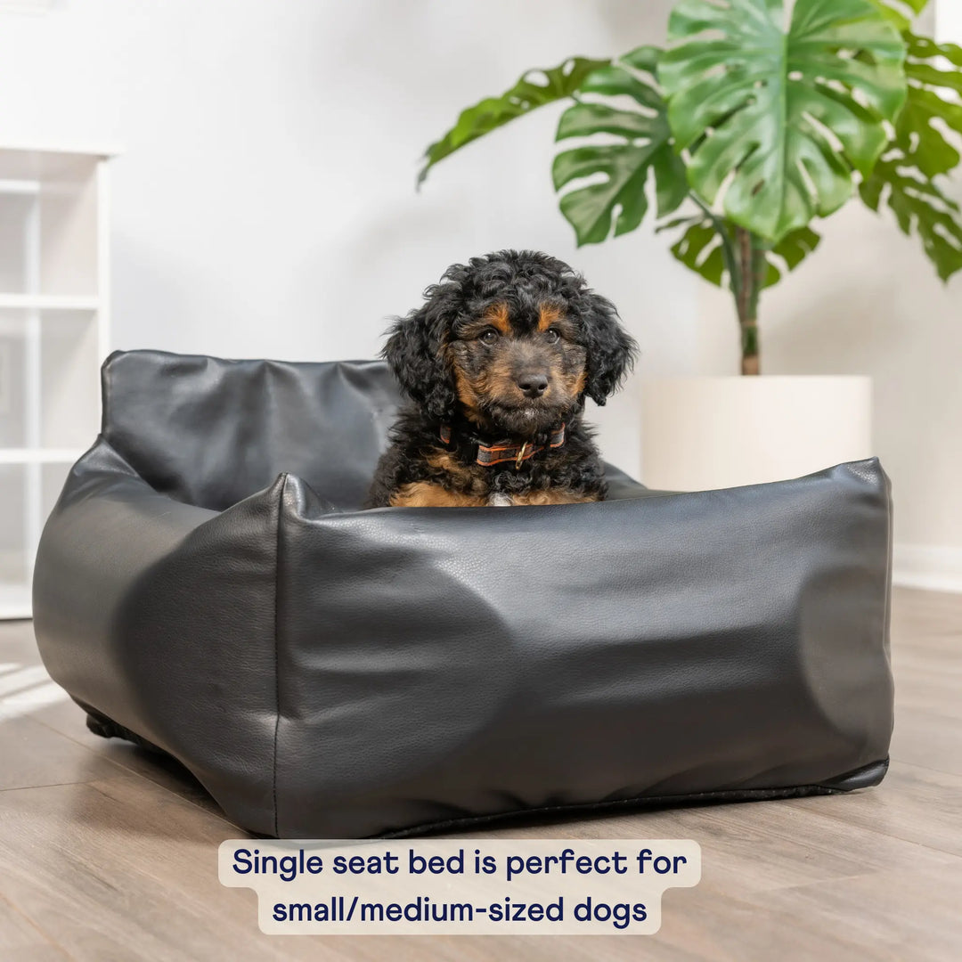 PupProtector™ Faux Cool-to-Touch Vegan Leather Memory Foam Dog Car Bed - Black