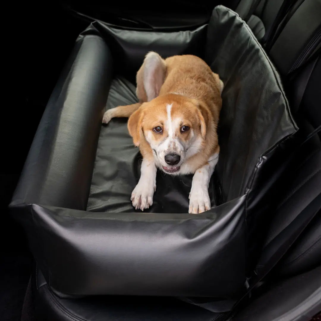 PupProtector™ Faux Cool-to-Touch Vegan Leather Memory Foam Dog Car Bed - Black