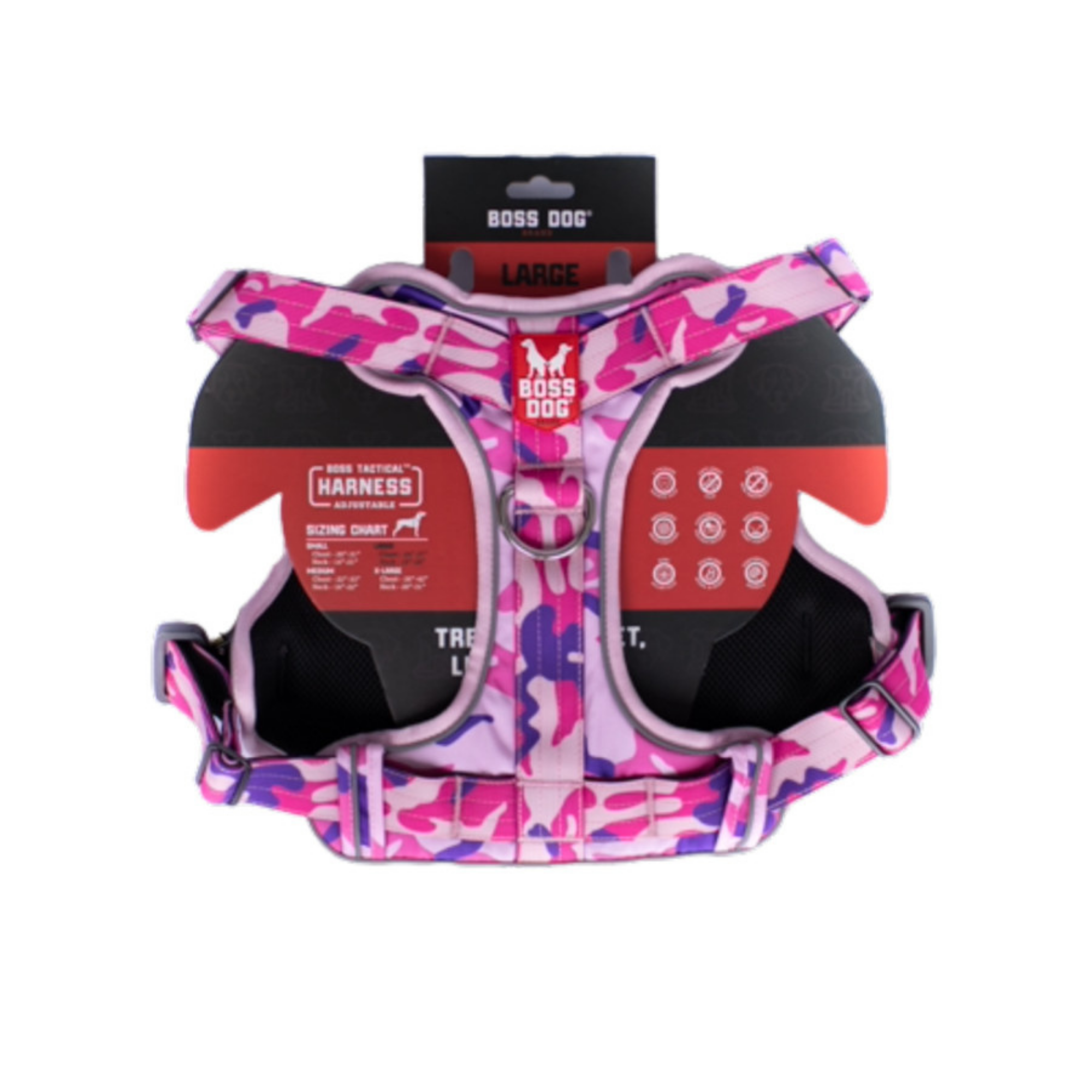 Boss Dog Tactical Dog Harness Pink Camo, 1ea/LG