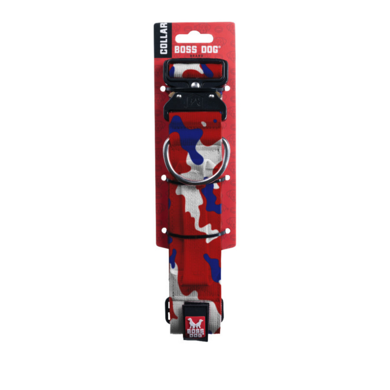 Boss Dog Tactical Adjustable Dog Collar Red, White, Blue, 1ea/MD, 1518 in