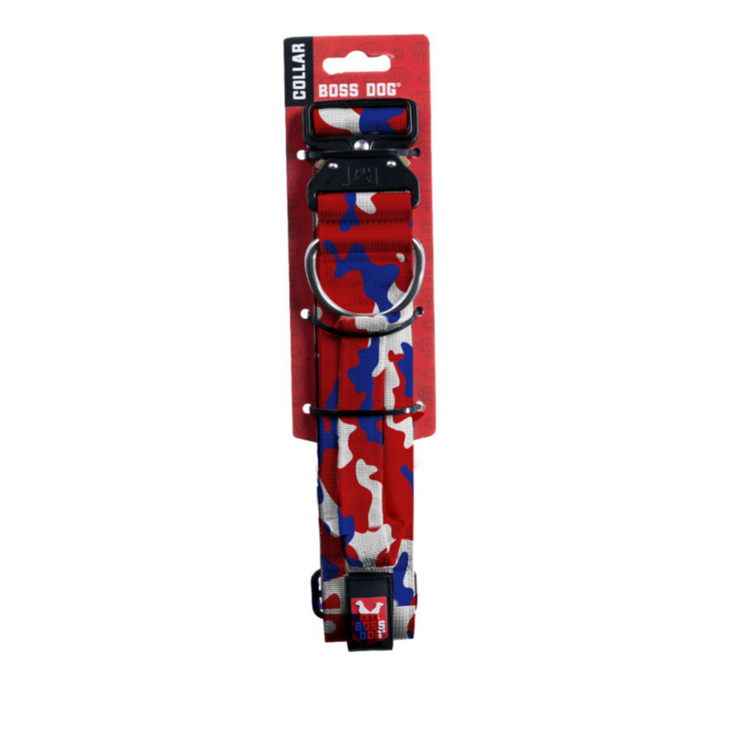 Boss Dog Tactical Adjustable Dog Collar Red, White, Blue, 1ea/XL, 2028 in