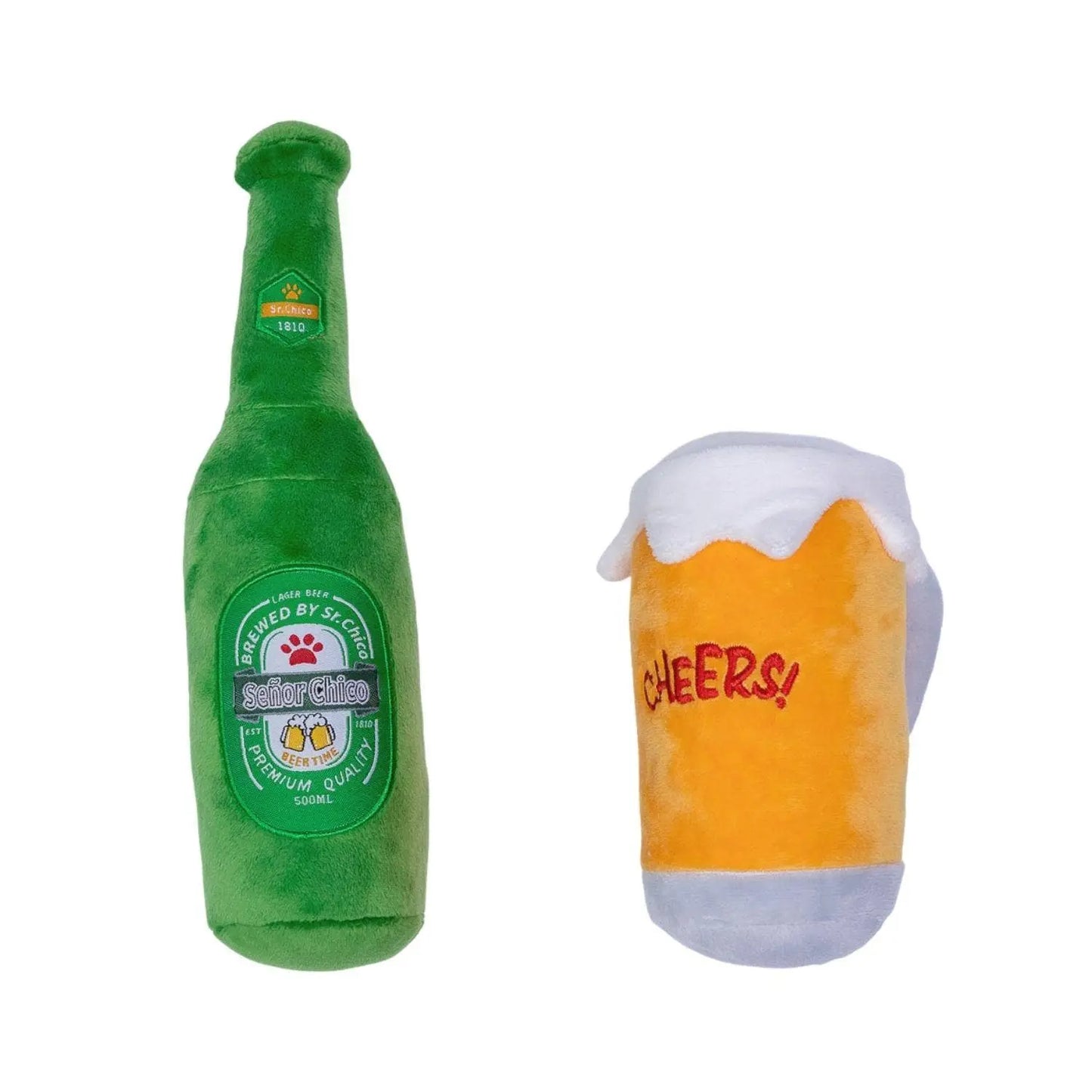 Beers-Cheers Plush Dog Toy Gift Set – with Squeaker & Crinkle Paper for Fun Play American Pet Supplies