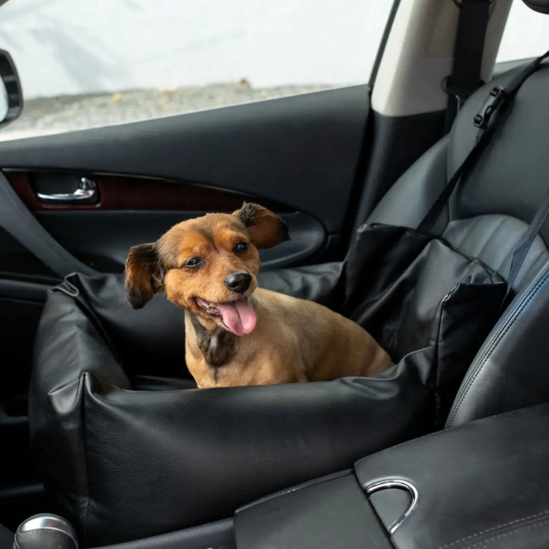 PupProtector™ Faux Cool-to-Touch Vegan Leather Memory Foam Dog Car Bed - Black