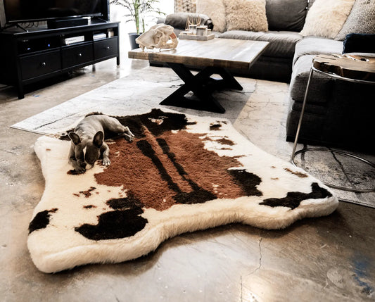 PupRug™ Animal Print Memory Foam Dog Bed - Brown Faux Cowhide Paw.com