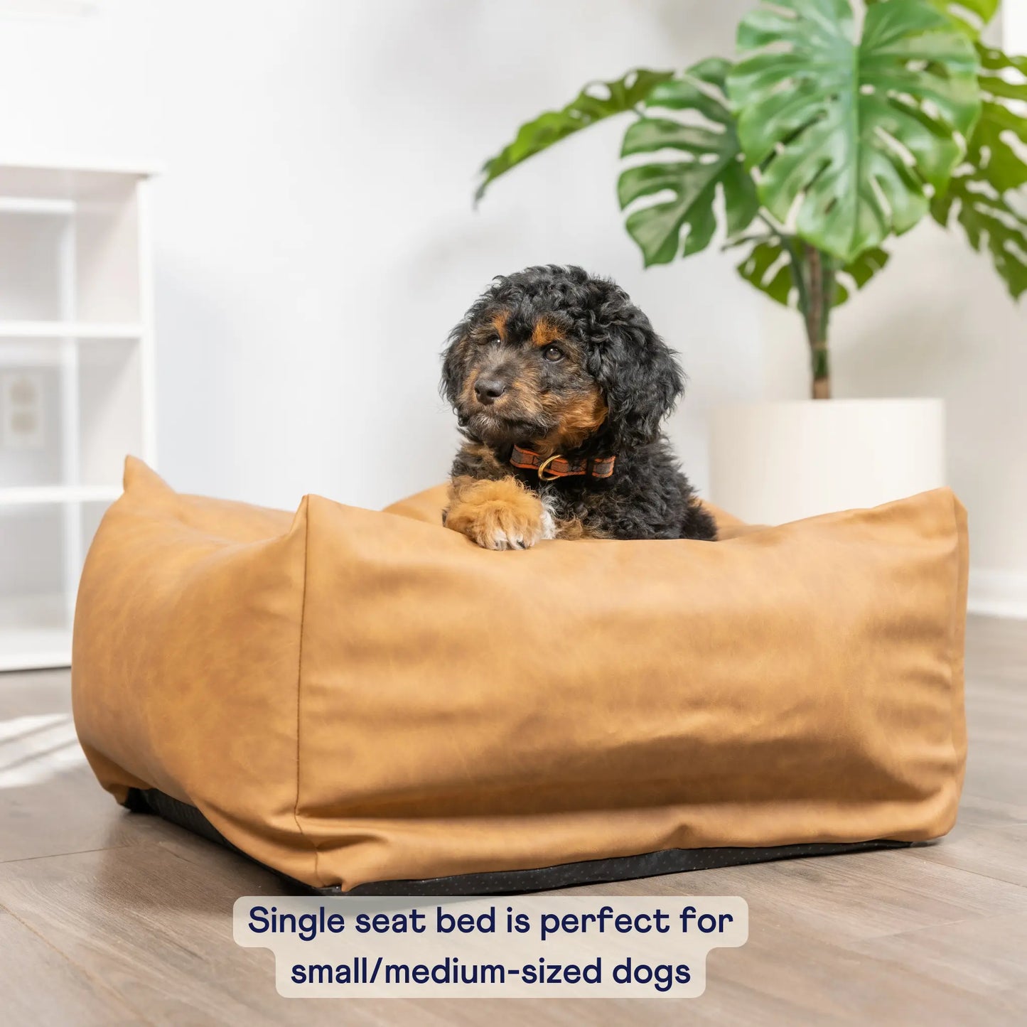 PupProtector™ Faux Leather Memory Foam Dog Car Bed - Camel Paw.com