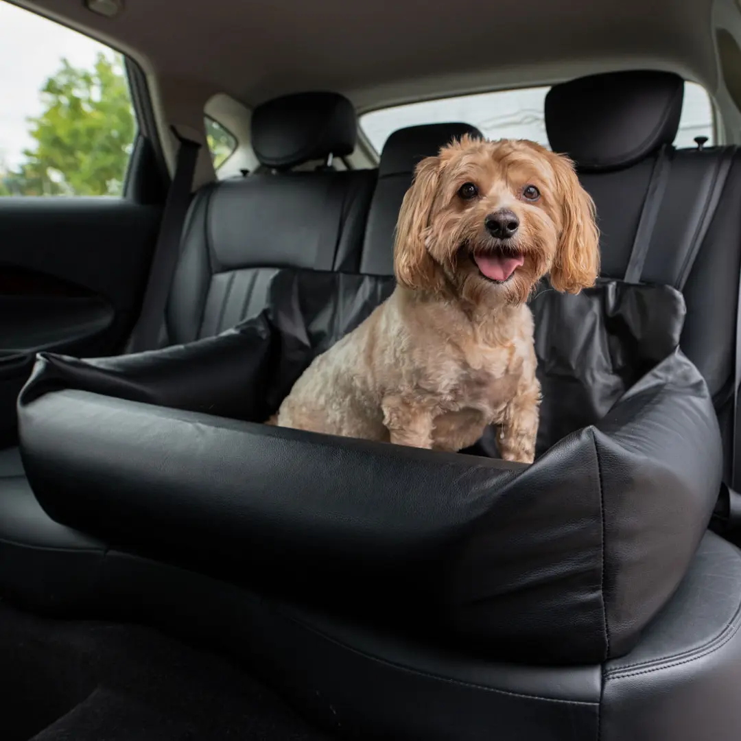 PupProtector™ Faux Cool-to-Touch Vegan Leather Memory Foam Dog Car Bed - Black