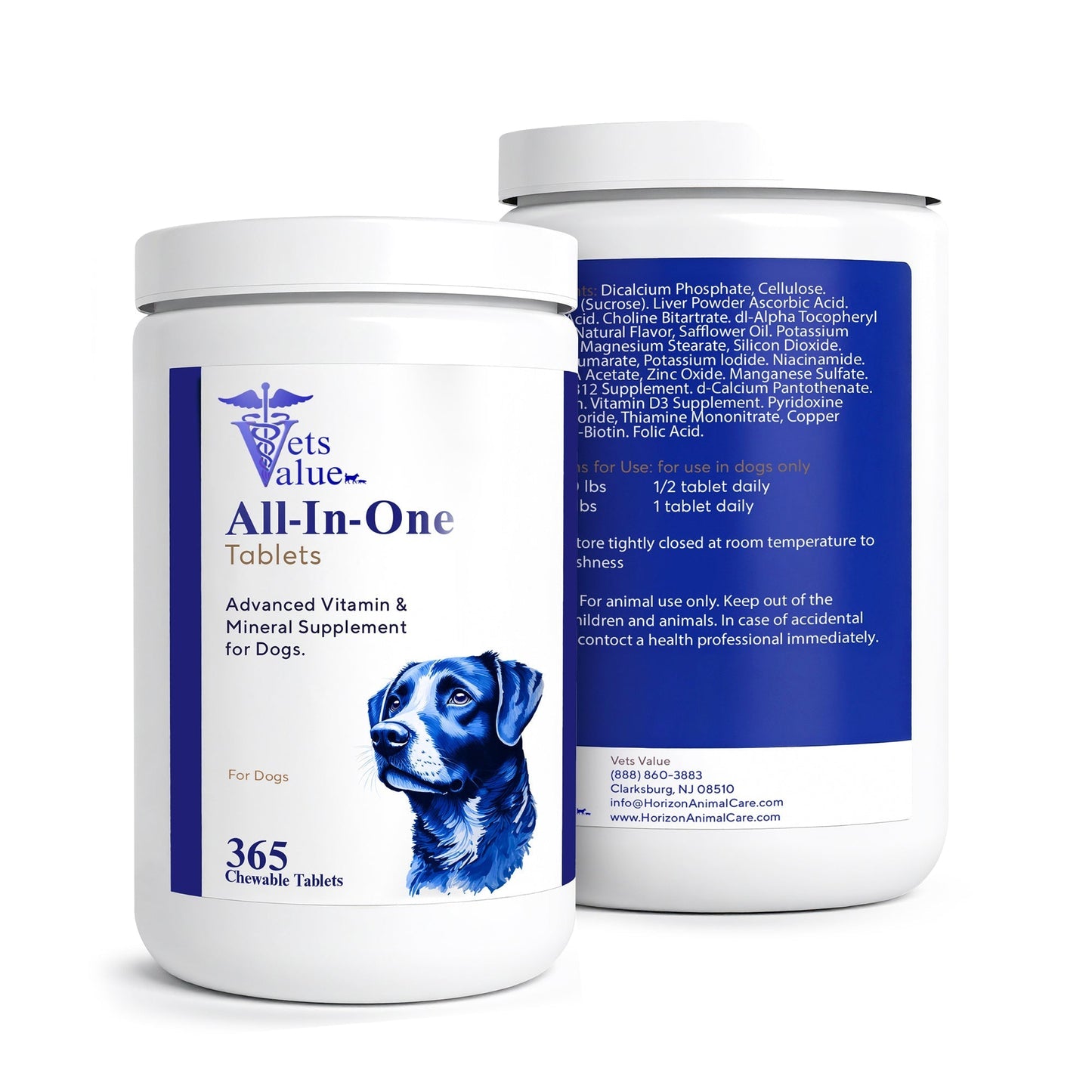 Vets Value All-in-One Dog Vitamins – 365 Chewable Tablets – Advanced Multivitamin & Mineral Supplement for Dogs – Supports Joints, Immunity, Skin & Coat – Daily Wellness for All Breeds Horizon Animal Care