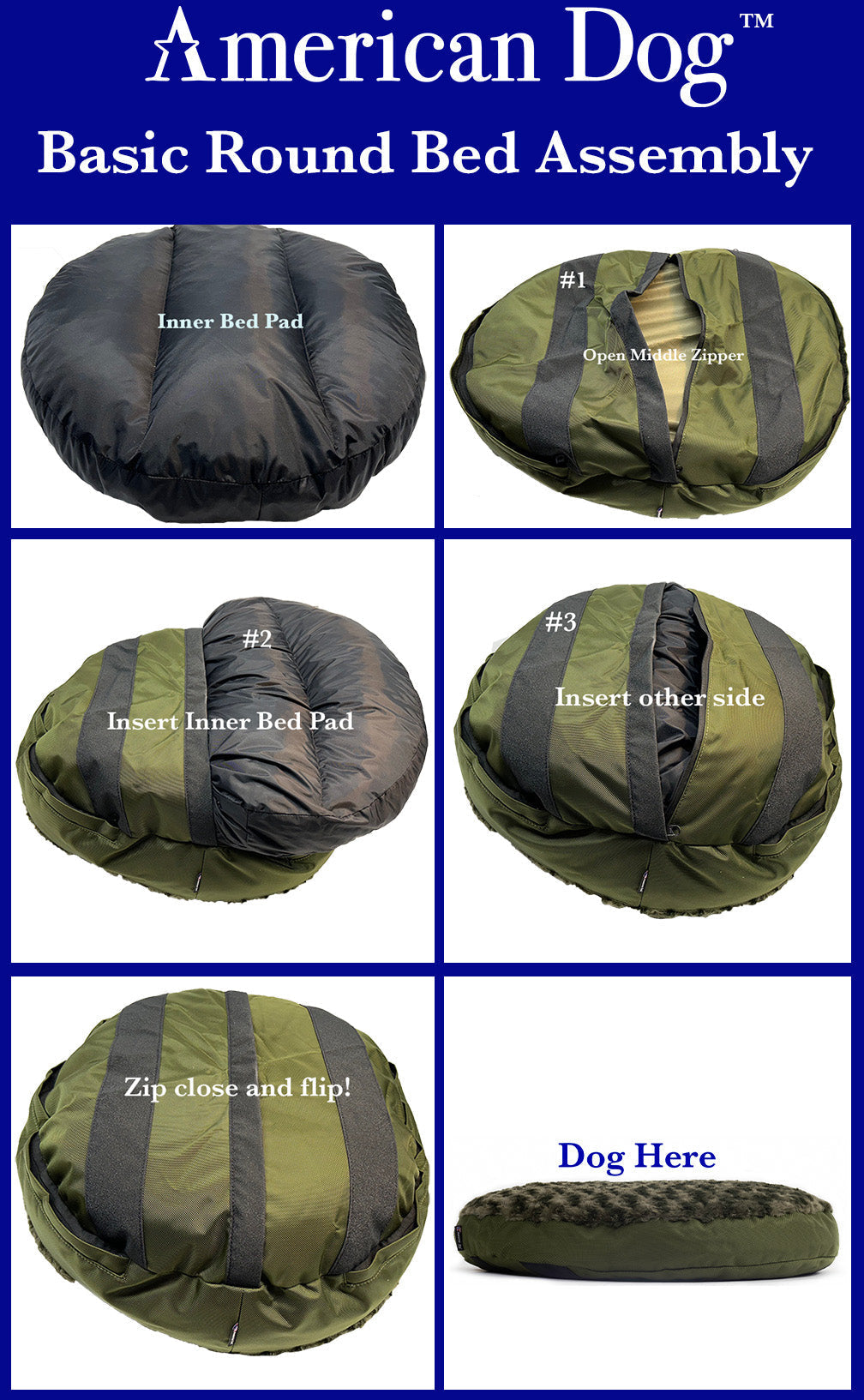 Dog Bed Round Base Furvana™ American Dog