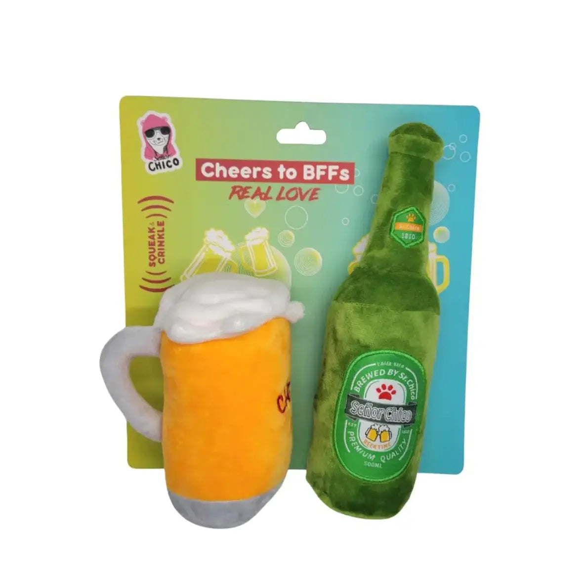 Beers-Cheers Plush Dog Toy Gift Set – with Squeaker & Crinkle Paper for Fun Play American Pet Supplies
