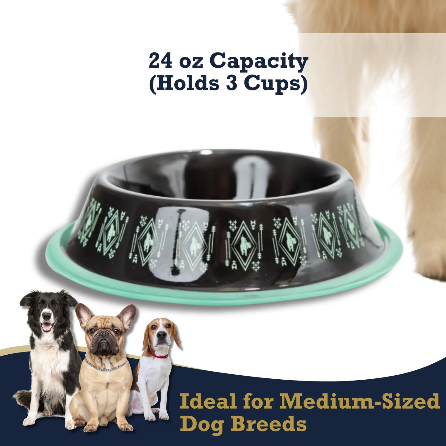 Non-Skid Boho Stainless Steel Dog Bowl – with Whimsical Unicorn Design, Silicone Base for Medium Dogs – 24oz American Pet Supplies