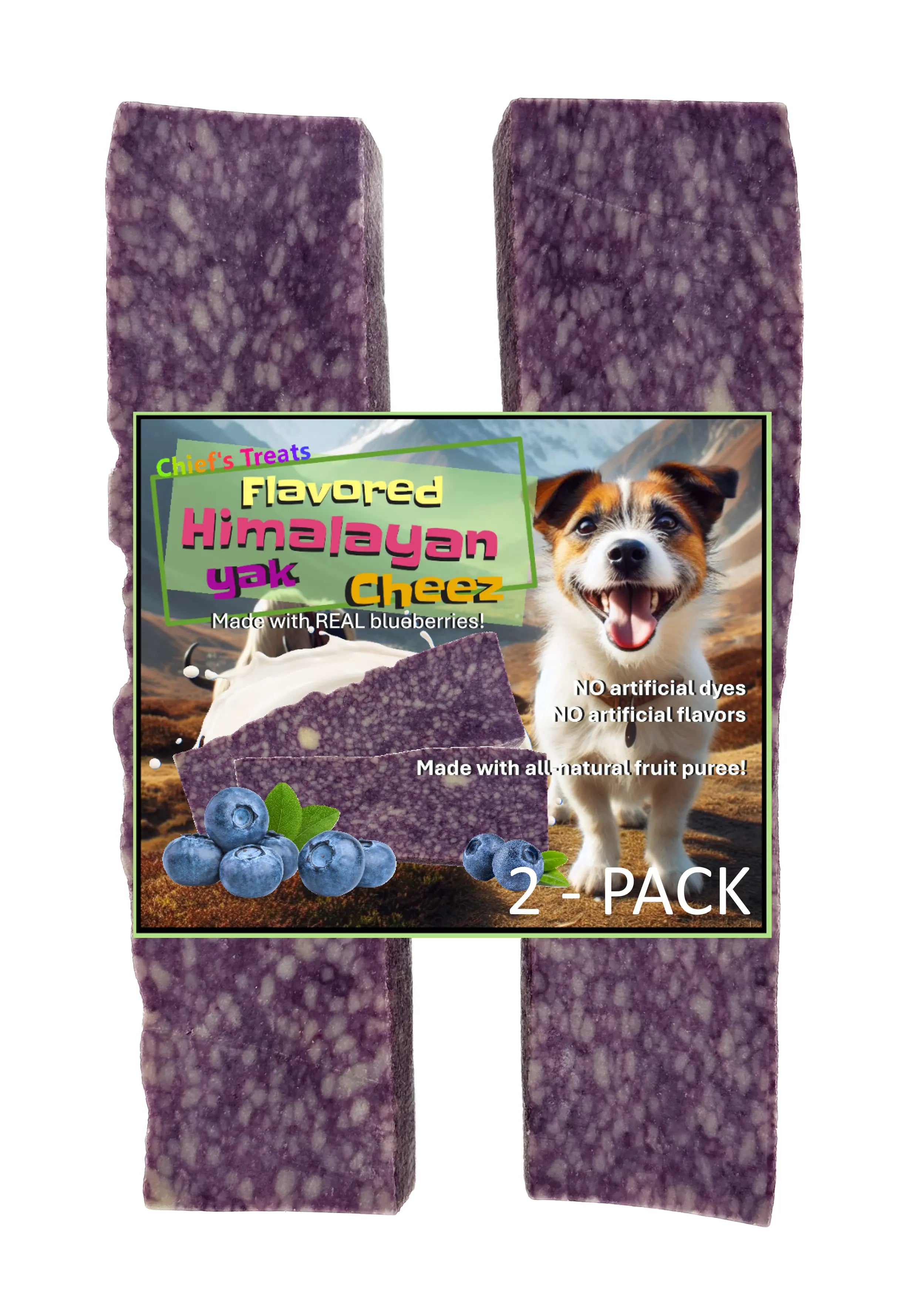 Blueberry Flavored Yak Cheese Chew - Made with REAL BLUEBERRY Puree - Single Chief’s Treats and Pet Supplies