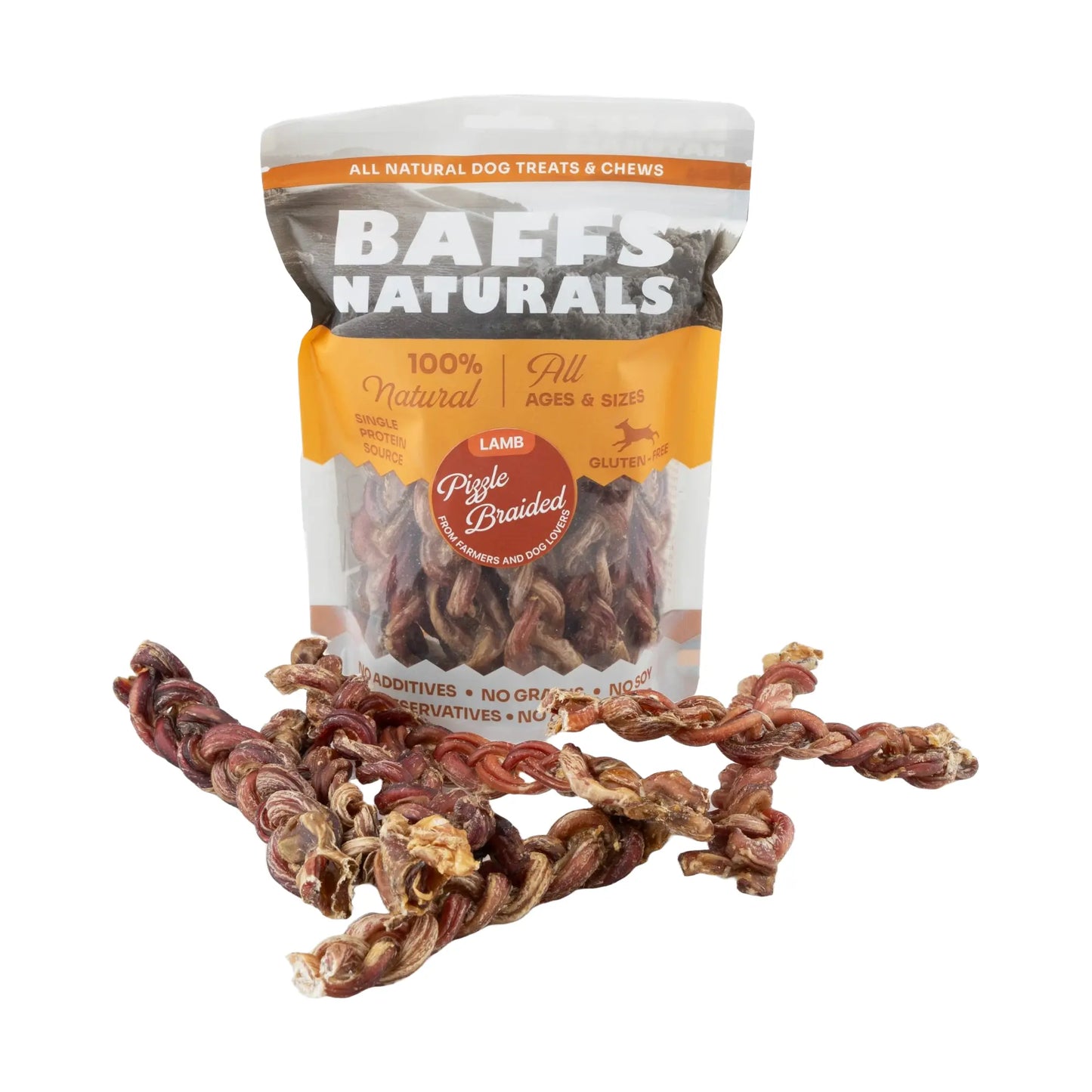 BAFFS NATURALS Braided Lamb Pizzle Chews – Long-Lasting, All-Natural Dog Treats (8oz Bag) American Pet Supplies