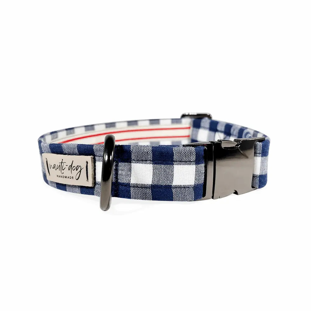 Buffalo Navy Check Plaid Oxford Buckle & Martingale Dog Collar Nauti-dog Handmade