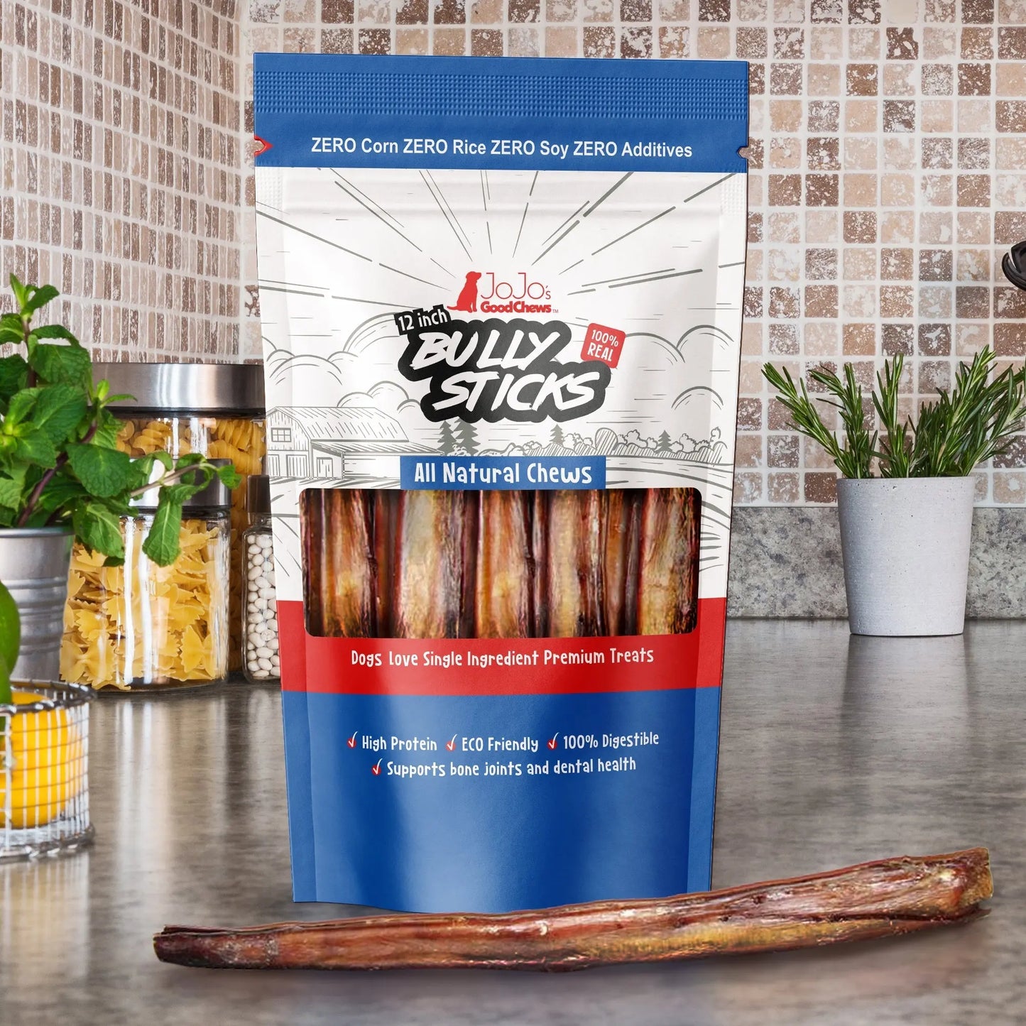 All-Natural Beef Bully Stick Dog Treats, Single Ingredient Dog Chews – 12-Inch Jumbo (2-Pack) American Pet Supplies