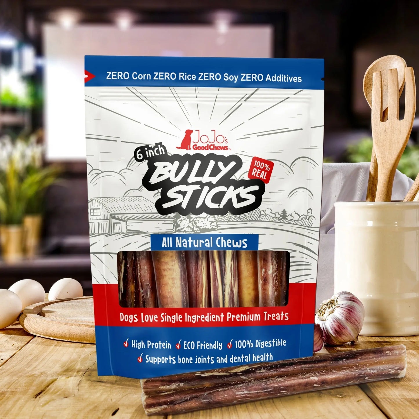 All-Natural Beef Bully Stick Dog Treats, High Protein & Long-Lasting Chews – 6-Inch Thick (3-Pack) American Pet Supplies