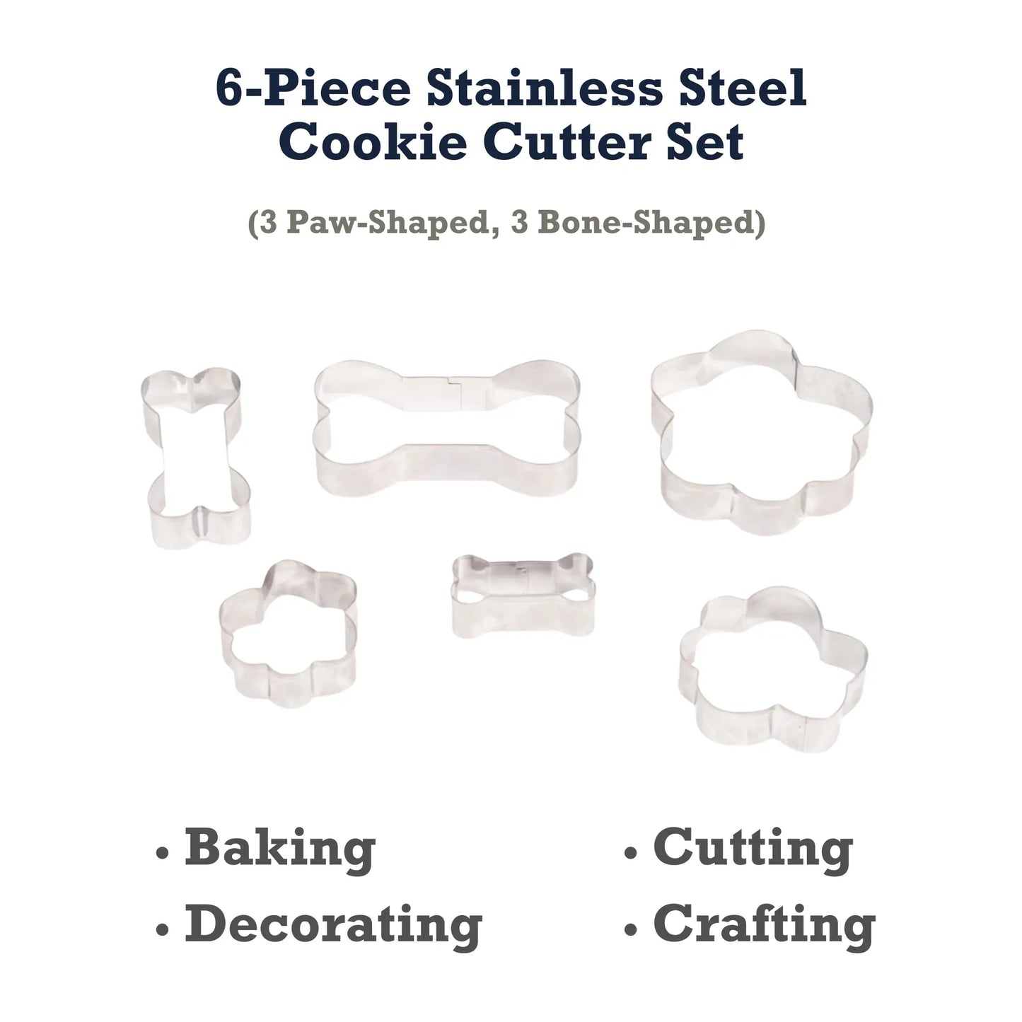 Country Living 6-Piece Stainless Steel Cookie Cutter Set (3 Paw-Shaped, 3 Bone-Shaped) American Pet Supplies