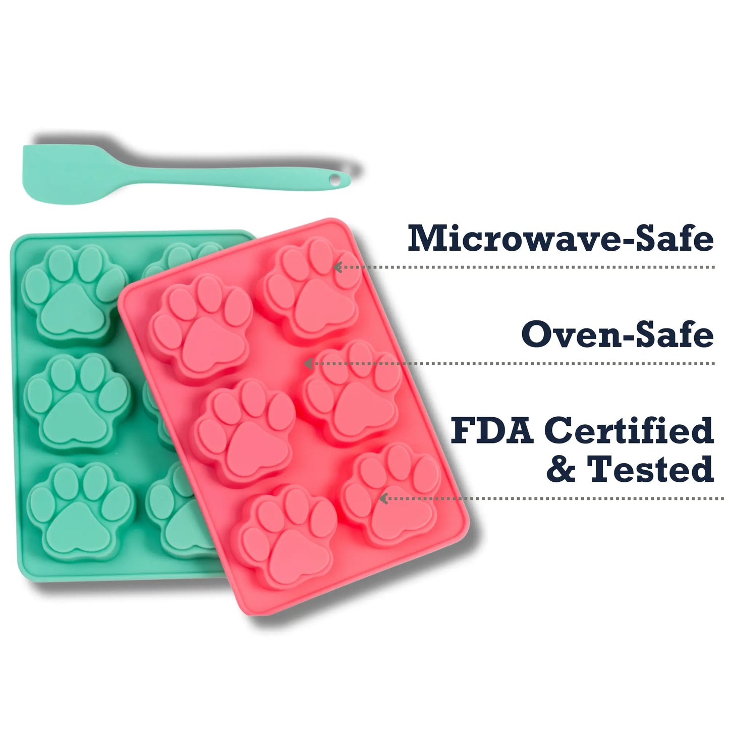 Country Living 3-Piece Silicone Baking Kit – Includes 2 Baking Trays (6-Cavity Paw Print Mold) & Spatula – for Homemade Dog Treats, Candy, Chocolate, and Ice Cubes American Pet Supplies