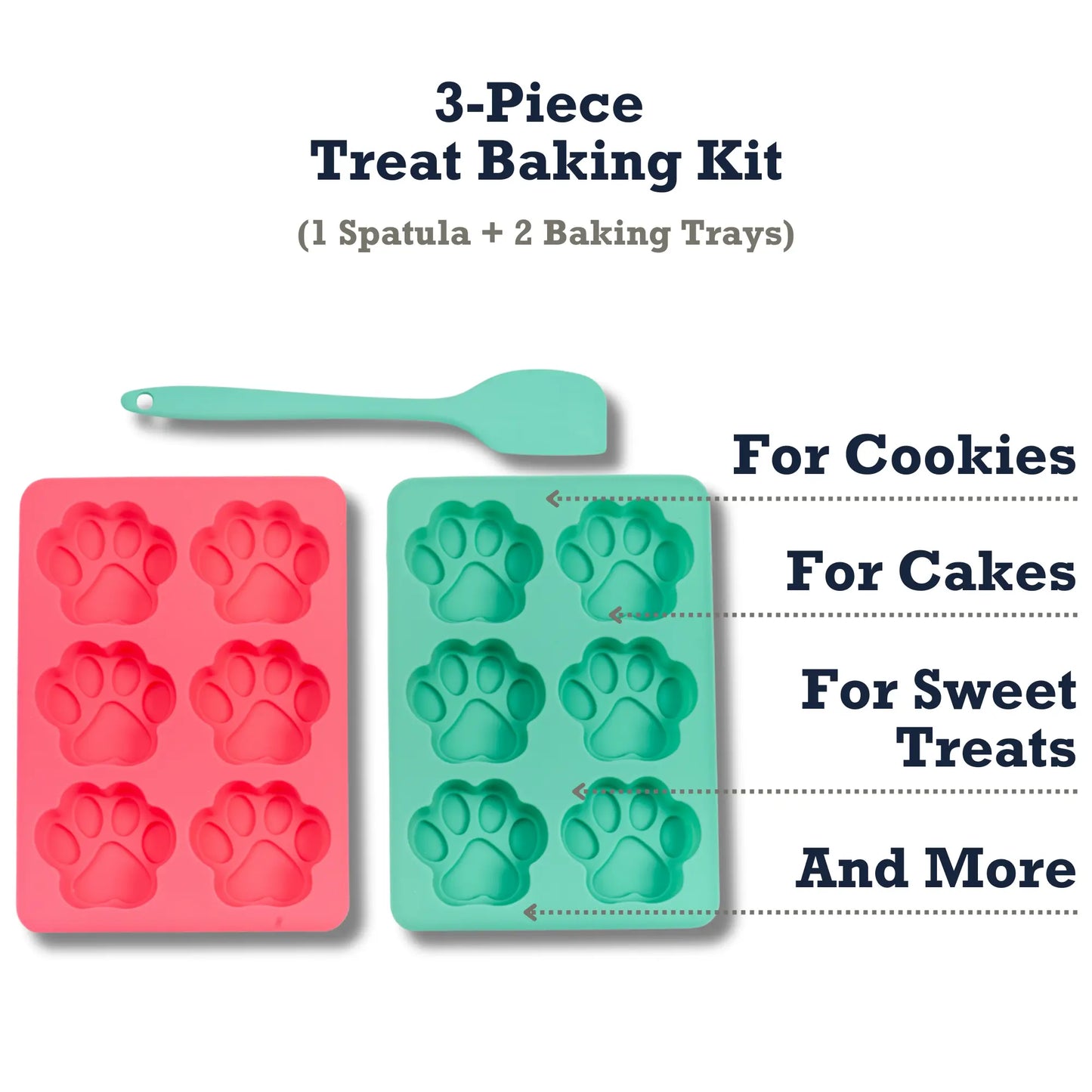 Country Living 3-Piece Silicone Baking Kit – Includes 2 Baking Trays (6-Cavity Paw Print Mold) & Spatula – for Homemade Dog Treats, Candy, Chocolate, and Ice Cubes American Pet Supplies