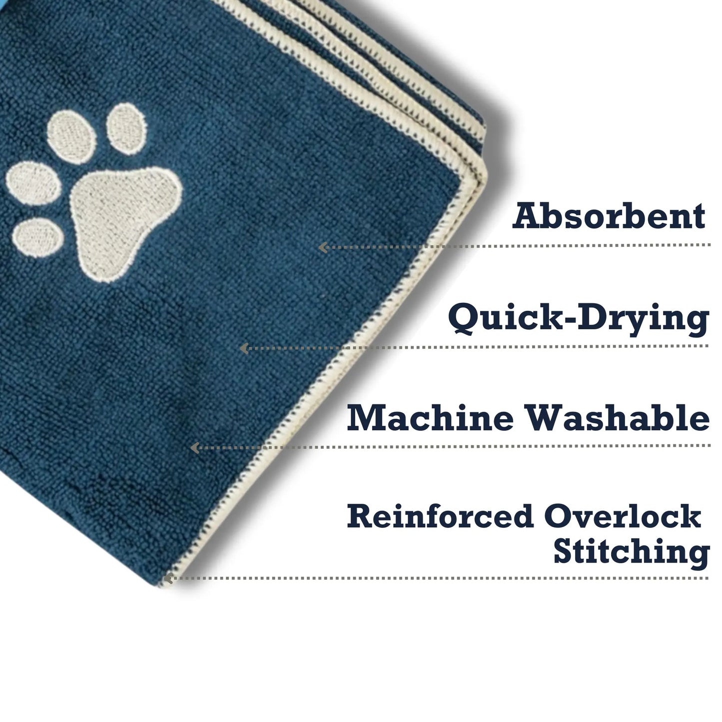 Country Living Large Marine Blue Microfiber Dog Bath Towel with Embroidered Paw Print American Pet Supplies