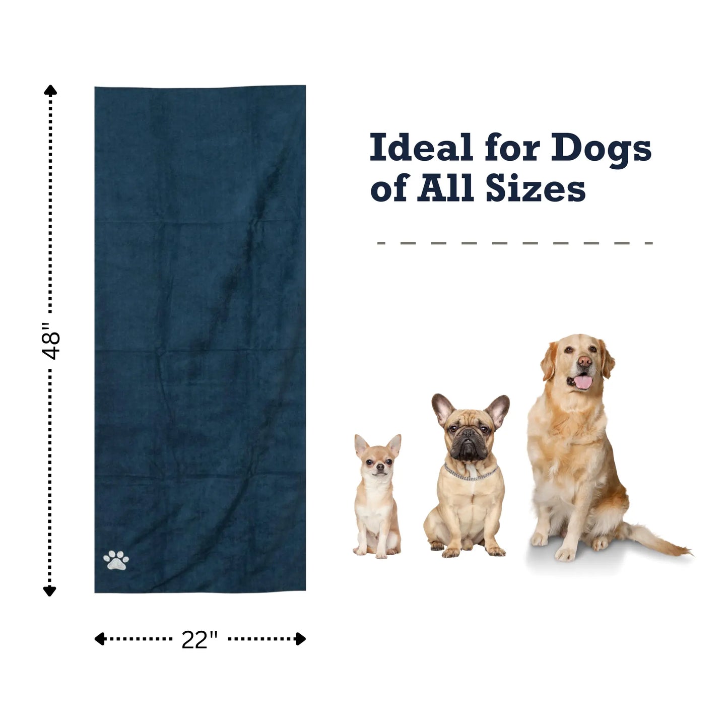 Country Living Large Marine Blue Microfiber Dog Bath Towel with Embroidered Paw Print American Pet Supplies