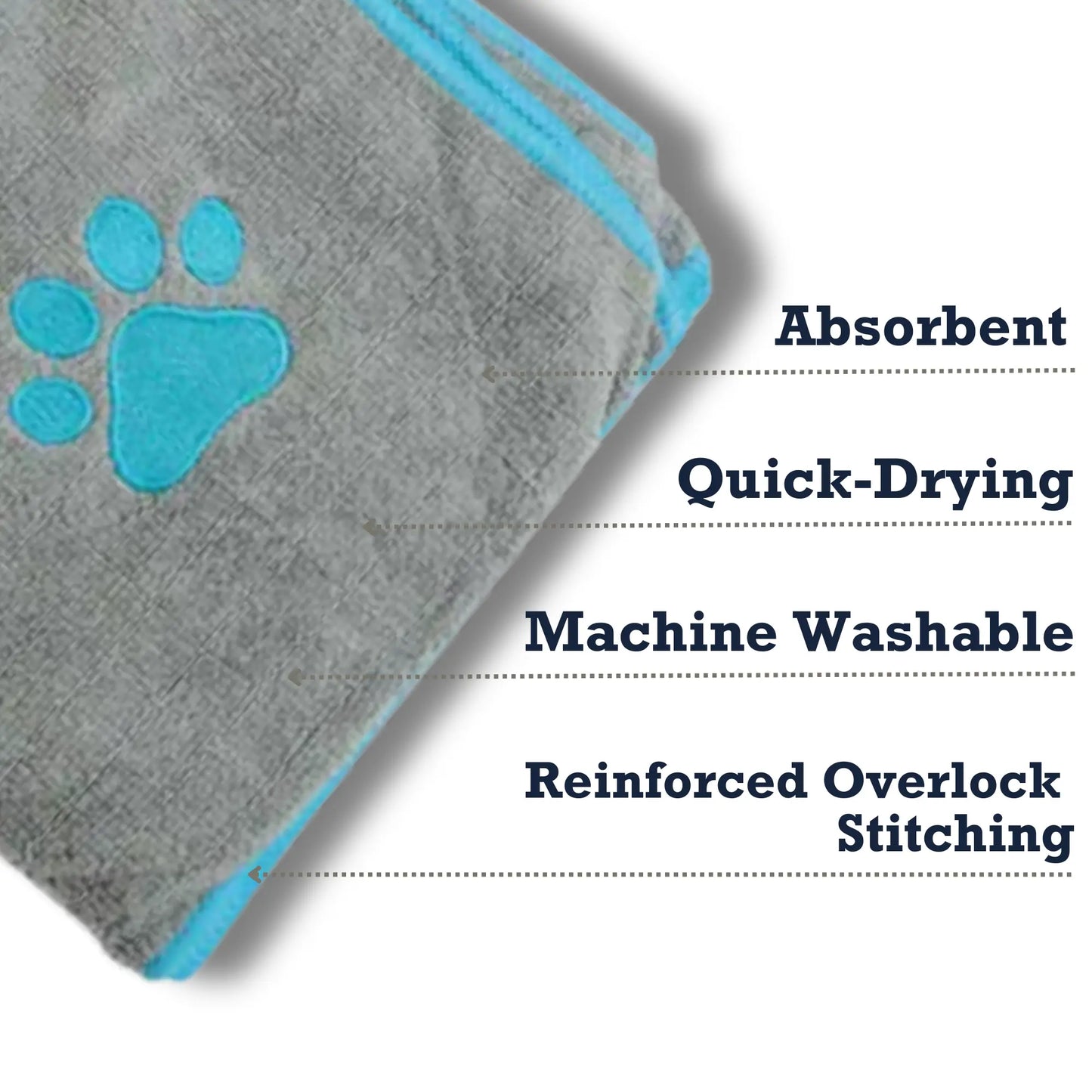 Country Living Large Gray Microfiber Dog Bath Towel with Teal Embroidered Paw Print American Pet Supplies