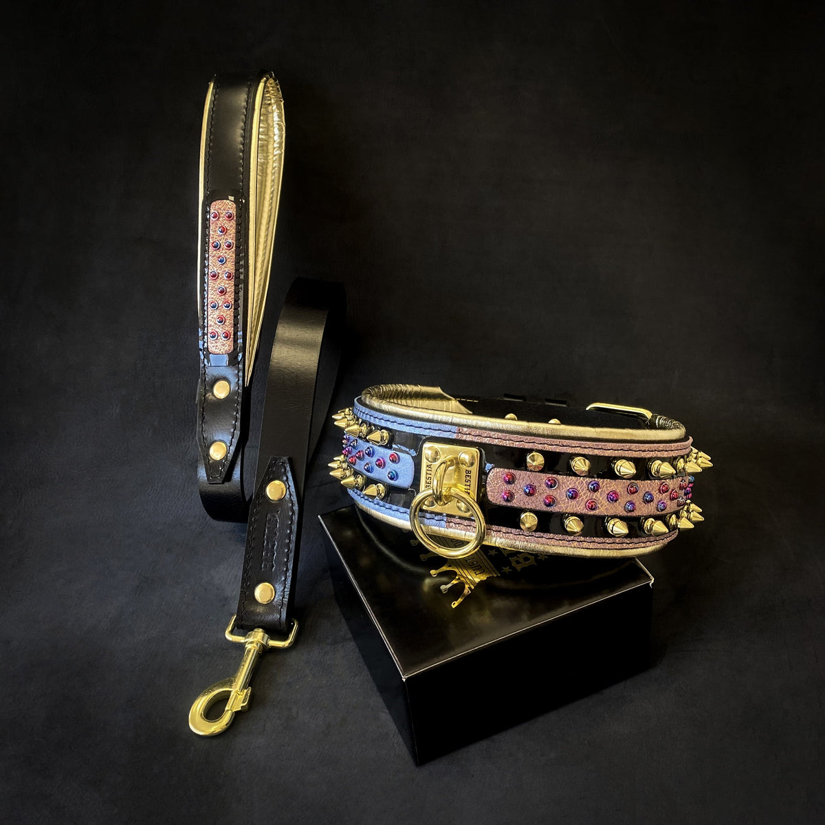 Bestia Candy Leather Dog Collar – Black