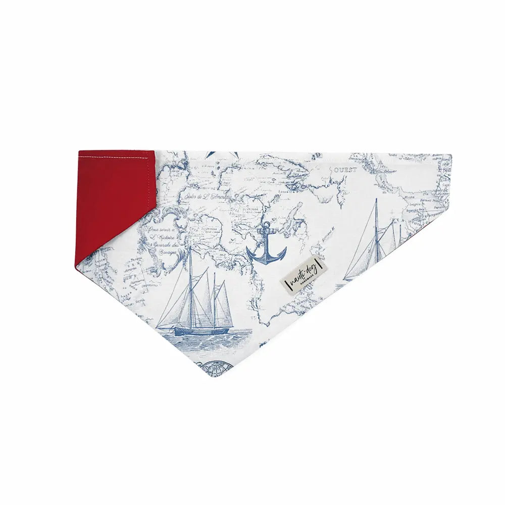 Carta Marina Light Vintage Nautical Toile Over-the-collar Dog Bandana Nauti-dog Handmade