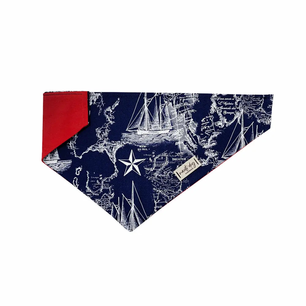 Carta Marina Navy Vintage Nautical Toile Over-the-collar Dog Bandana Nauti-dog Handmade