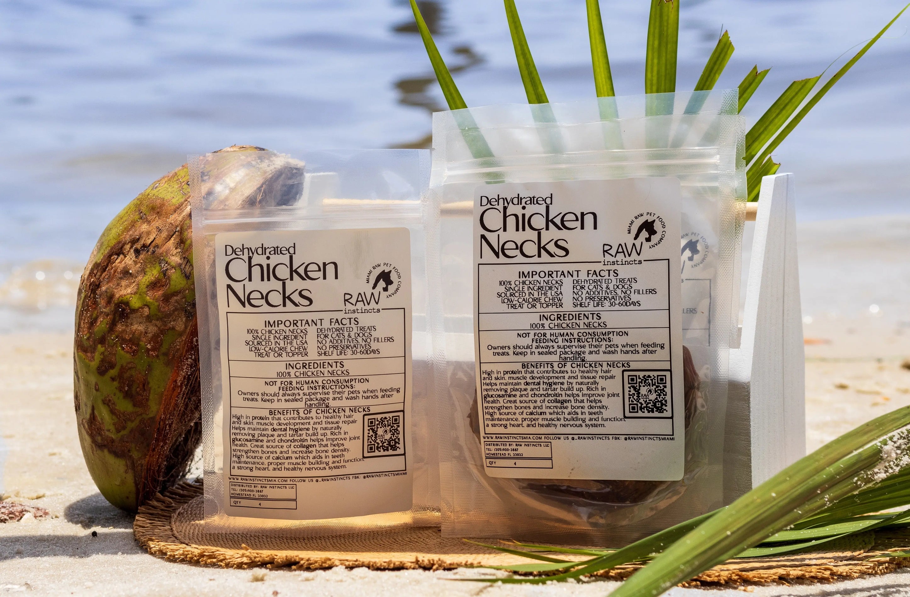 Dehydrated Chicken Necks for Cats & Dogs — 100% USA Sourced | Raw Instincts Florida | 4 Count Raw Instincts