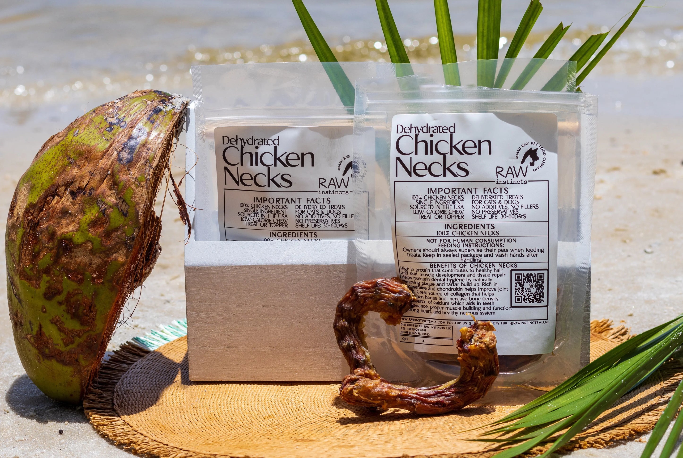 Dehydrated Chicken Necks for Cats & Dogs — 100% USA Sourced | Raw Instincts Florida | 4 Count Raw Instincts
