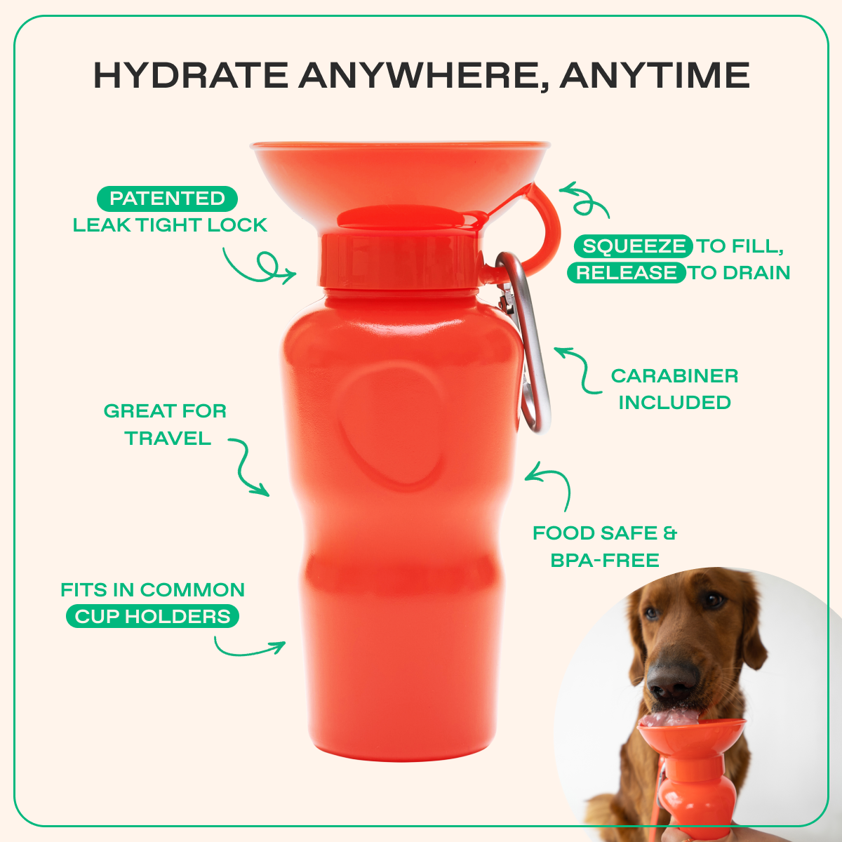 22oz Original Dog Travel Water Bottle Springland Pets