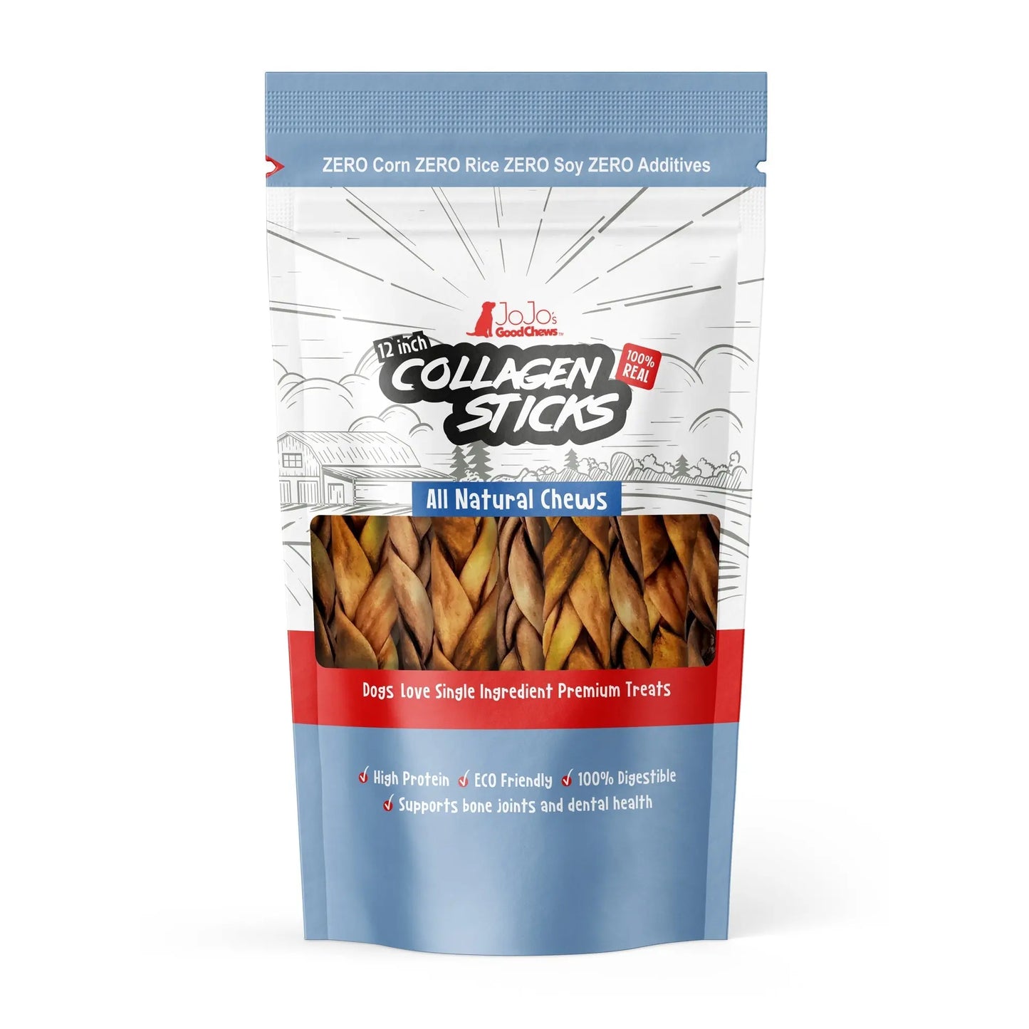 Braided Collagen Stick Dog Treats for Joint Health - 12-Inch Standard (4-Pack) American Pet Supplies