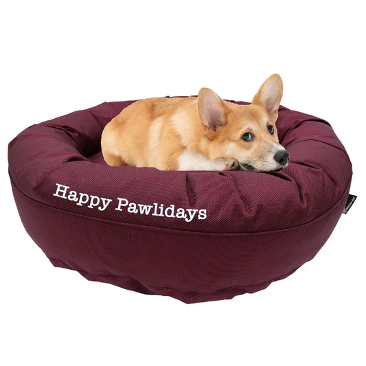 Dog Bed Round Bolster Armor™ 'Happy Pawlidays' American Dog