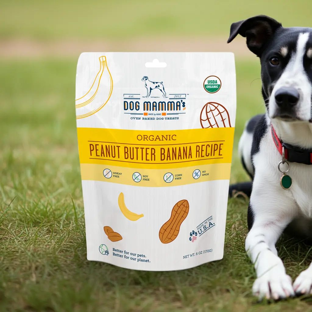 Dog Mamma's Organic Peanut Butter Banana Recipe - USDA Organic Certified Dog Treats Dog Mamma's Organic Dog Treats