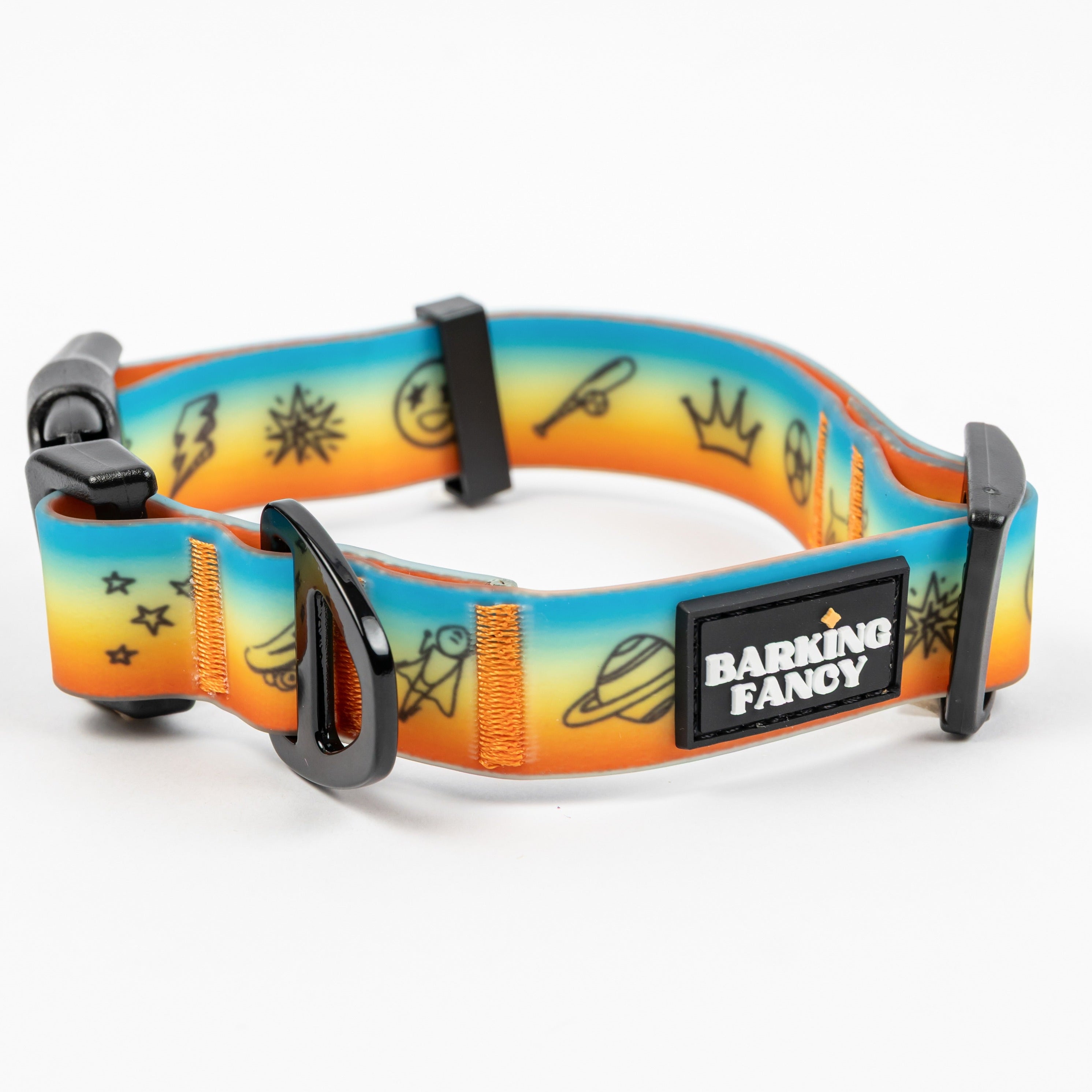 Doodles Print Waterproof Dog Collar - Orange Gradient