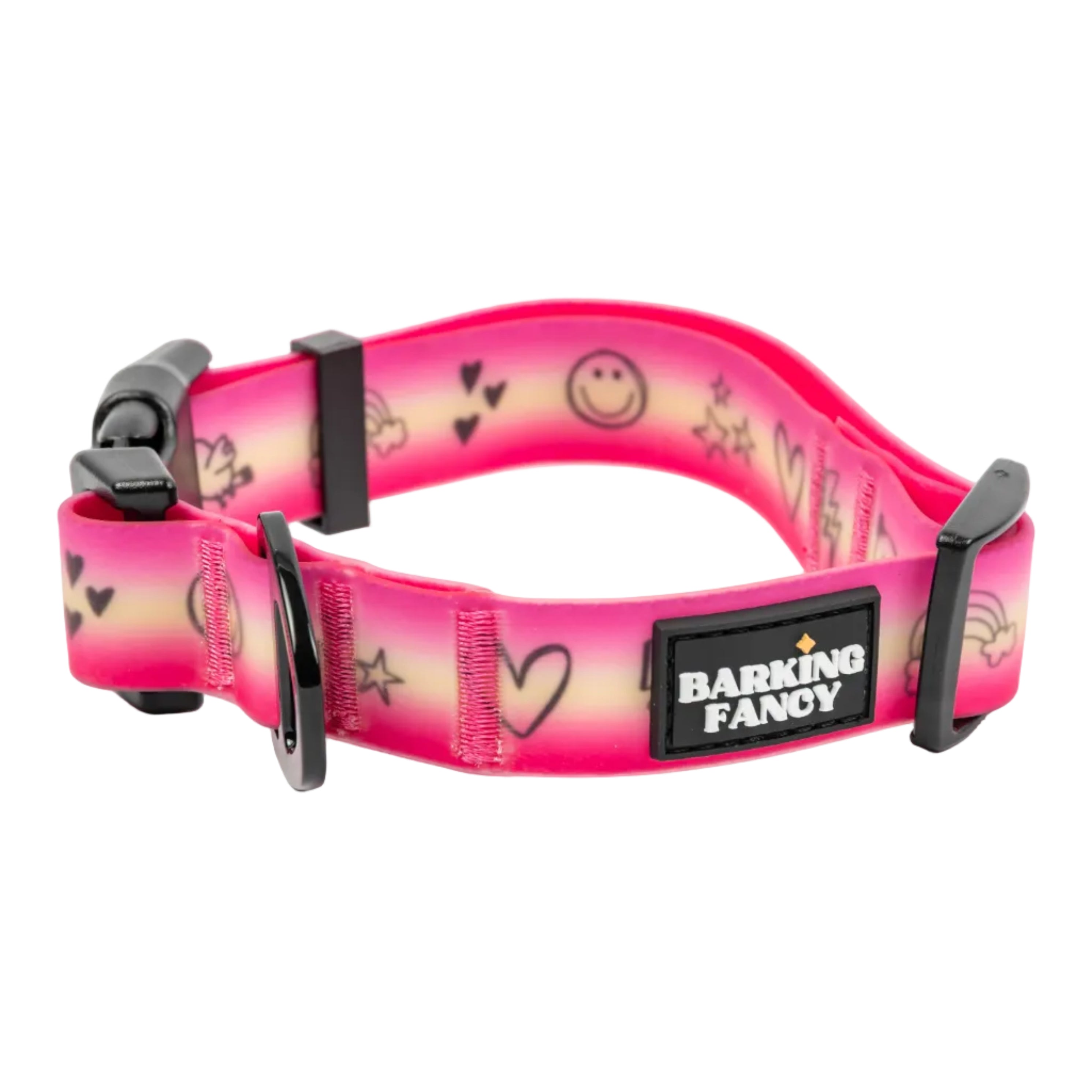 Doodles Print Waterproof Dog Collar - Pink Gradient